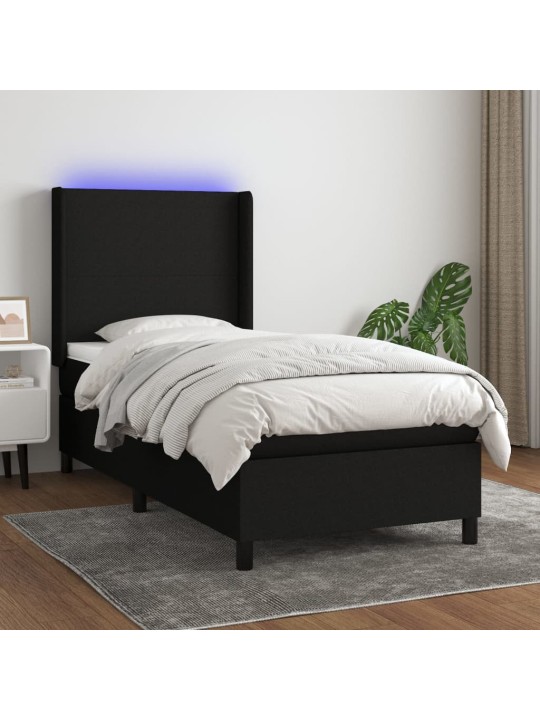 Box spring postel s matrací a LED černá 100x200 cm textil