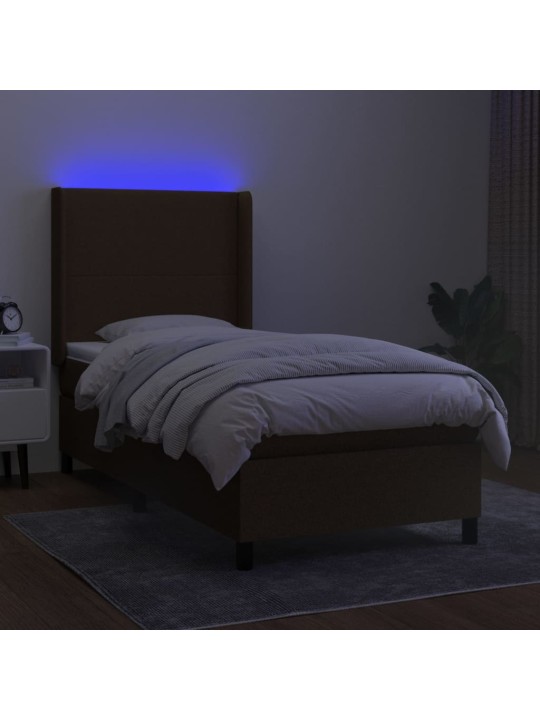 Box spring postel s matrací a led tmavě hnědá 100x200 cm textil