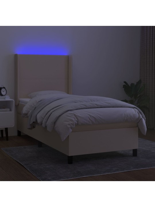 Box spring postel s matrací a LED krémová 100x200 cm textil