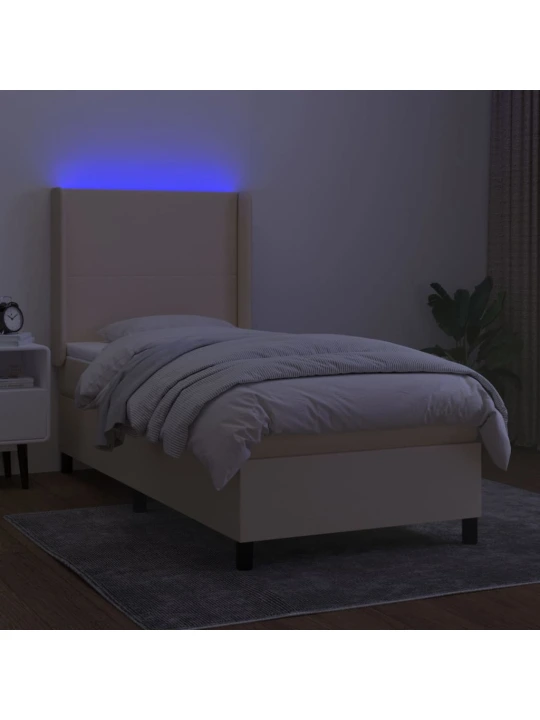 Box spring postel s matrací a LED krémová 100x200 cm textil