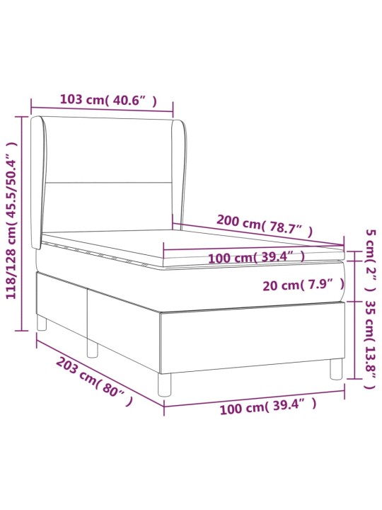 Box spring postel s matrací a LED krémová 100x200 cm textil