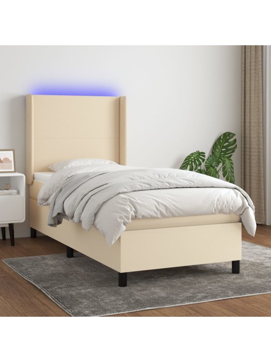 Box spring postel s matrací a LED krémová 100x200 cm textil