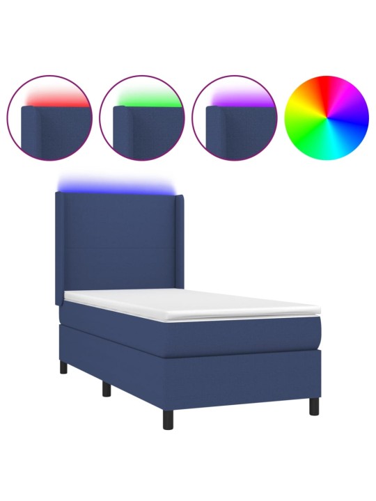 Box spring postel s matrací a LED modrá 100x200 cm textil