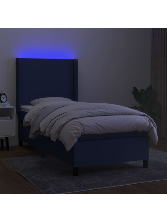 Box spring postel s matrací a LED modrá 100x200 cm textil