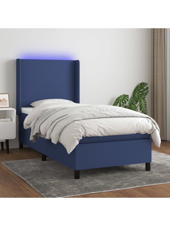 Box spring postel s matrací a LED modrá 100x200 cm textil