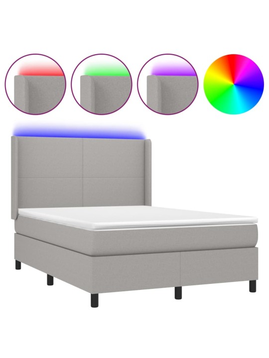 Box spring postel s matrací a LED světle šedá 140x190 cm textil