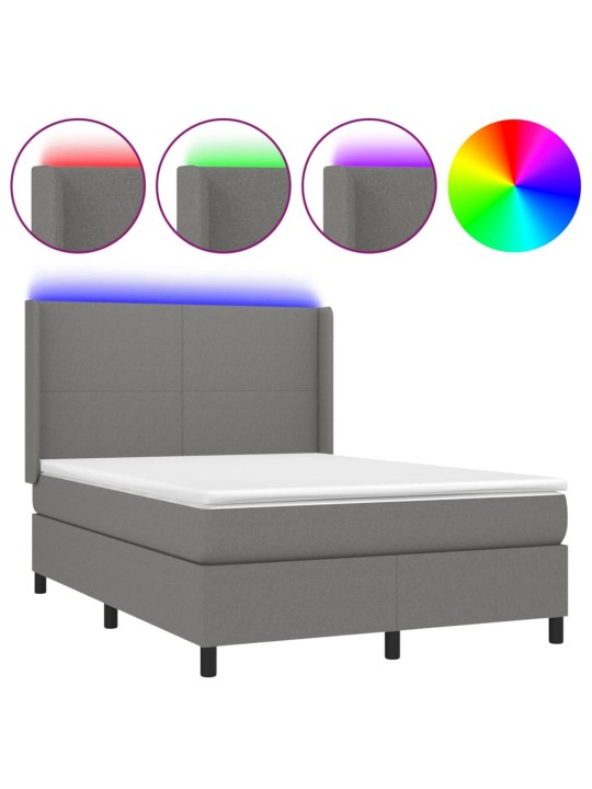 Box spring postel s matrací a LED tmavě šedá 140x190 cm textil