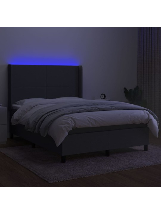 Box spring postel s matrací a LED tmavě šedá 140x190 cm textil