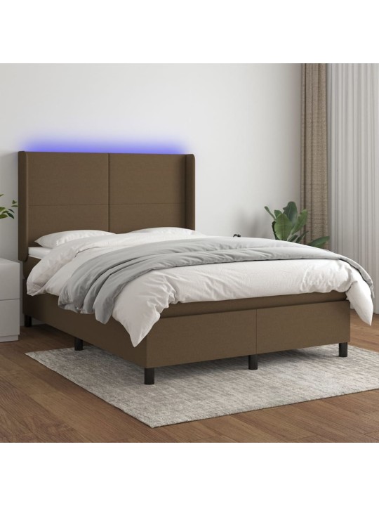 Box spring postel s matrací a led tmavě hnědá 140x190 cm textil