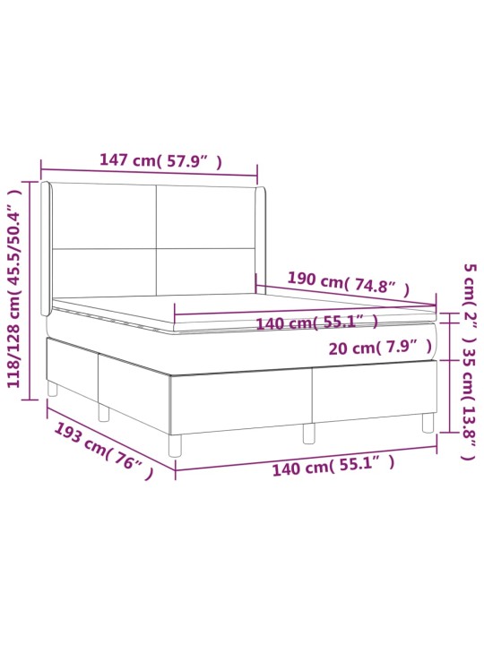 Box spring postel s matrací a led modrá 140x190 cm textil