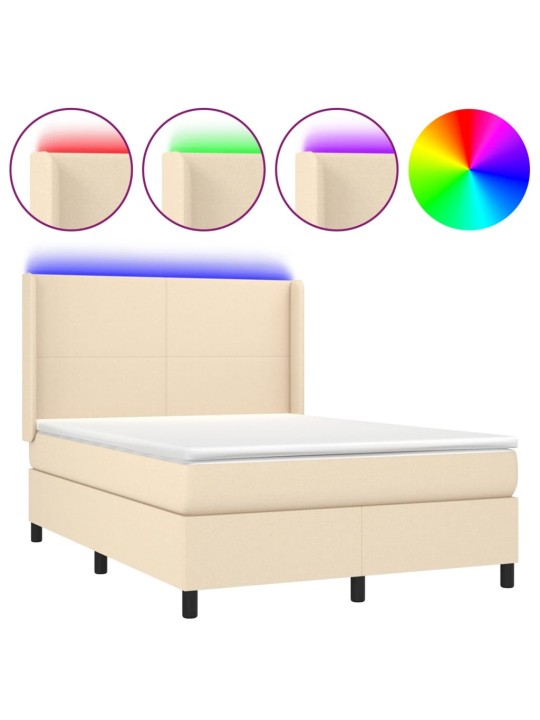 Box spring postel s matrací a led krémová 140x200 cm textil