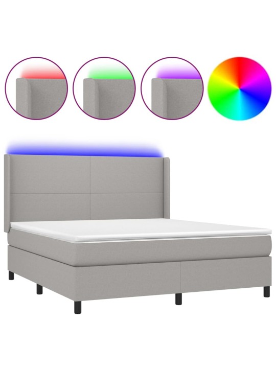 Box spring postel s matrací a LED světle šedá 160x200 cm textil