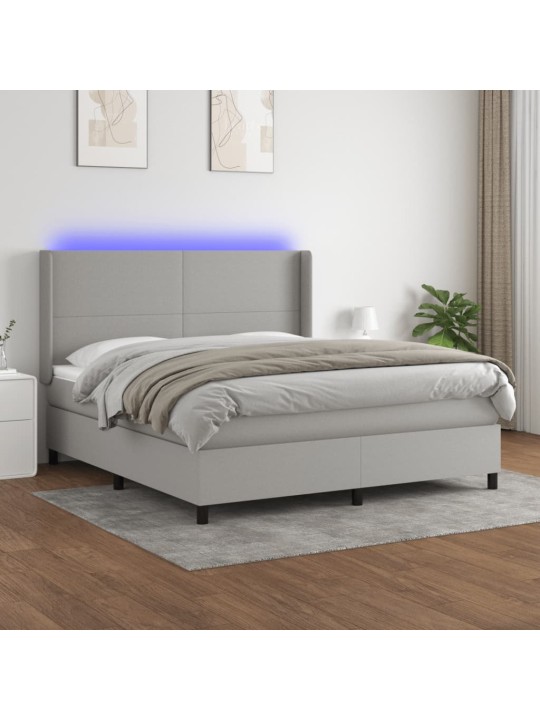 Box spring postel s matrací a LED světle šedá 160x200 cm textil