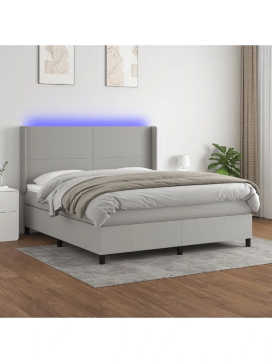 Box spring postel s matrací a LED světle šedá 160x200 cm textil