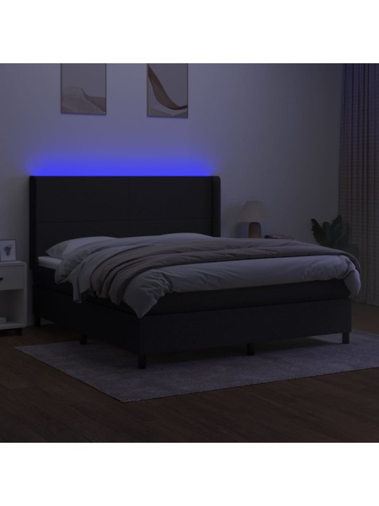 Box spring postel s matrací a LED černá 160x200 cm textil
