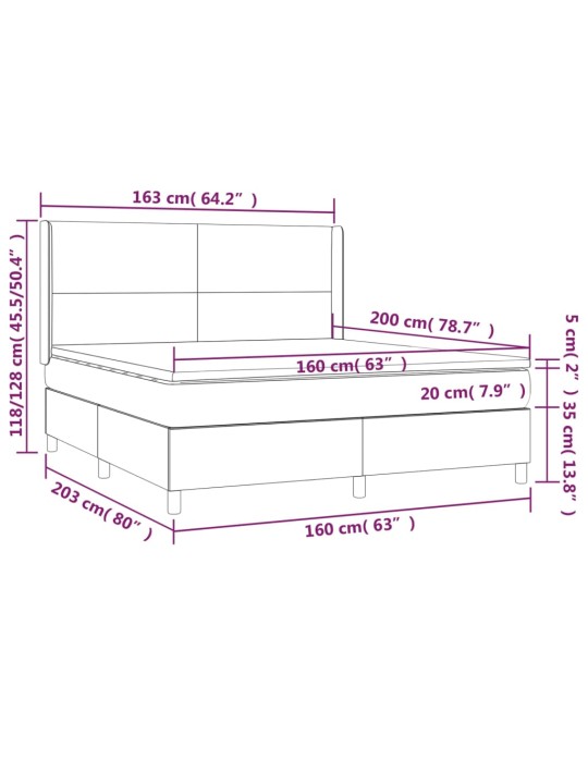 Box spring postel s matrací a LED černá 160x200 cm textil
