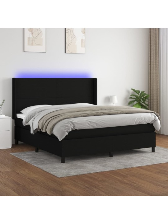 Box spring postel s matrací a LED černá 160x200 cm textil