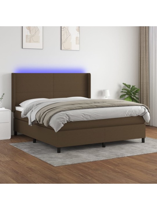 Box spring postel s matrací a led tmavě hnědá 160x200 cm textil