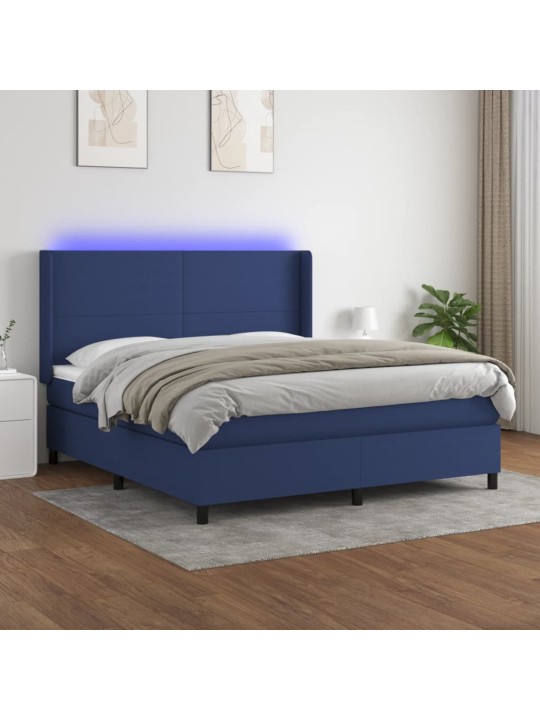 Box spring postel s matrací a LED modrá 160x200 cm textil