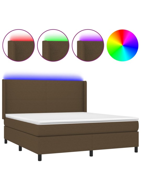 Box spring postel s matrací a LED tmavě hnědá 180x200 cm textil