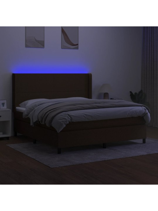 Box spring postel s matrací a LED tmavě hnědá 180x200 cm textil