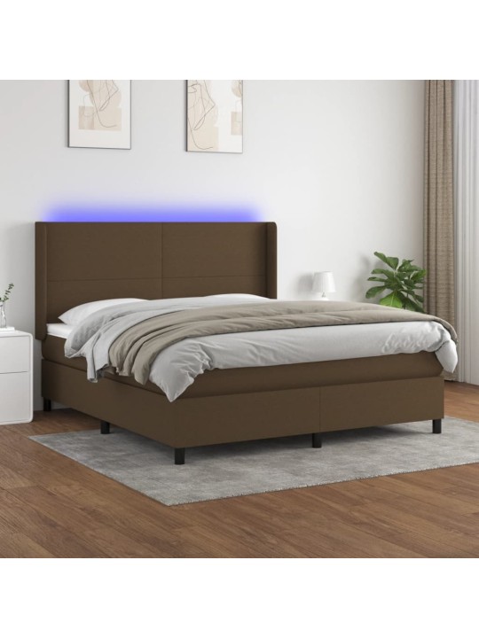 Box spring postel s matrací a LED tmavě hnědá 180x200 cm textil