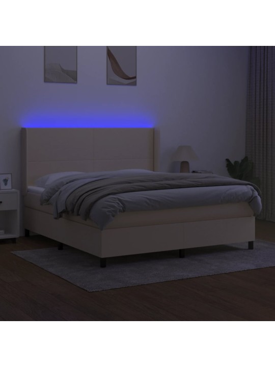 Box spring postel s matrací a led krémová 180x200 cm textil