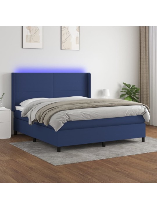Box spring postel s matrací a LED modrá 180x200 cm textil