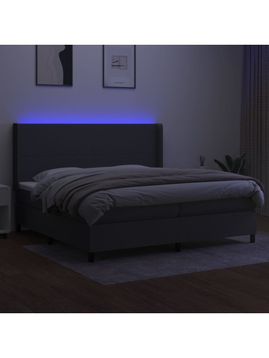 Box spring postel s matrací a LED tmavě šedá 200x200 cm textil