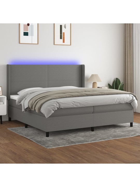 Box spring postel s matrací a LED tmavě šedá 200x200 cm textil