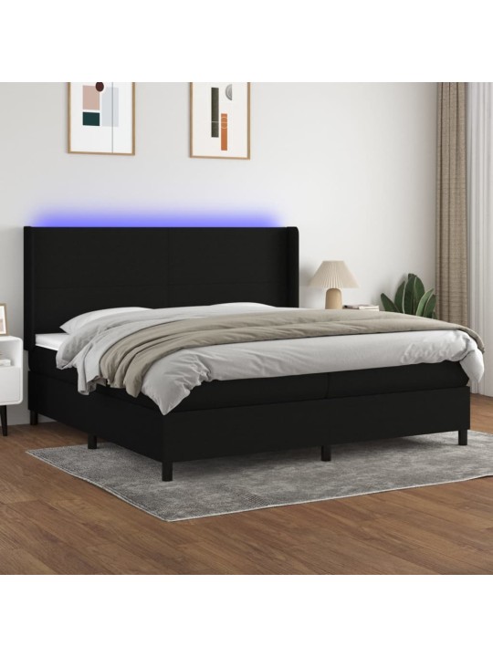 Box spring postel s matrací a LED černá 200x200 cm textil