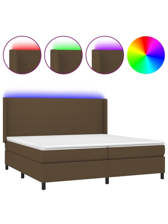 Box spring postel s matrací a led tmavě hnědá 200x200 cm textil