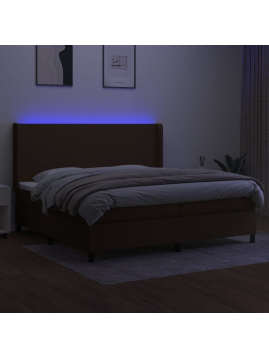 Box spring postel s matrací a led tmavě hnědá 200x200 cm textil