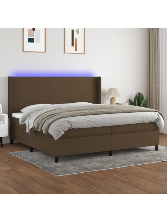 Box spring postel s matrací a led tmavě hnědá 200x200 cm textil