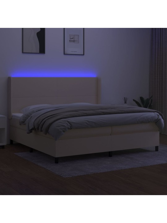 Box spring postel s matrací a led krémová 200x200 cm textil