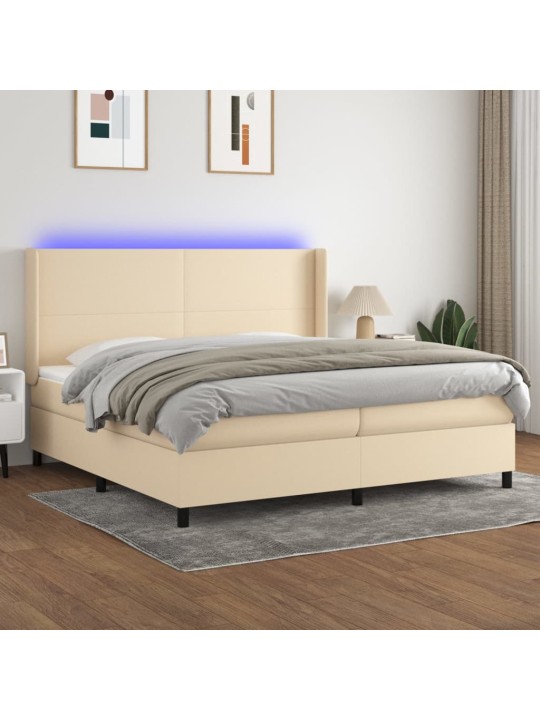 Box spring postel s matrací a led krémová 200x200 cm textil