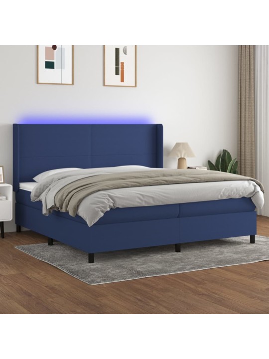 Box spring postel s matrací a led modrá 200x200 cm textil