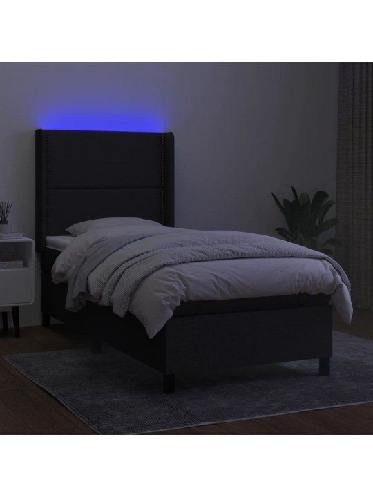Box spring postel s matrací a LED černá 80 x 200 cm textil