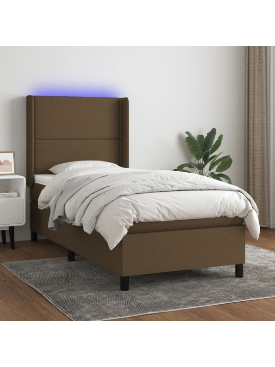 Box spring postel s matrací a LED tmavě hnědá 90x190 cm textil