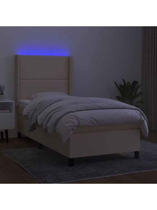 Box spring postel s matrací a LED krémová 90x190 cm textil