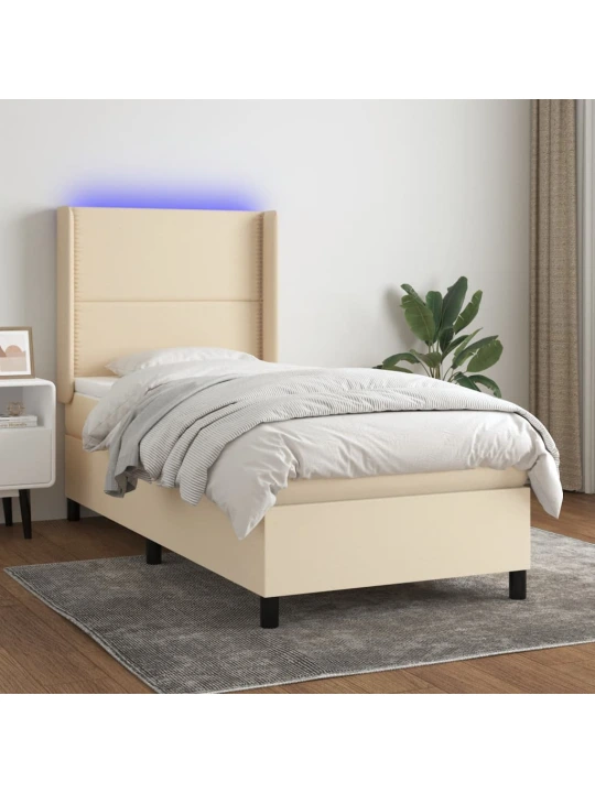Box spring postel s matrací a LED krémová 90x190 cm textil