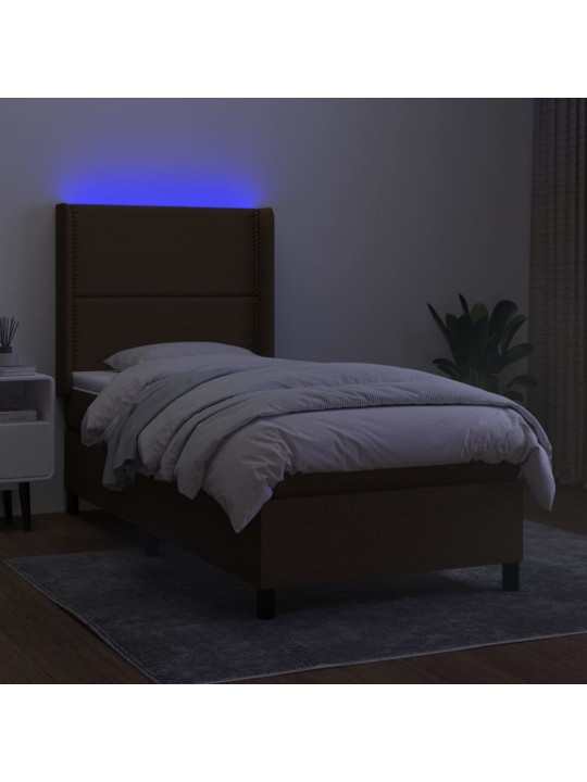Box spring postel s matrací a LED tmavě hnědá 90x200 cm textil