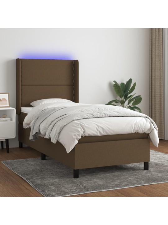 Box spring postel s matrací a LED tmavě hnědá 90x200 cm textil
