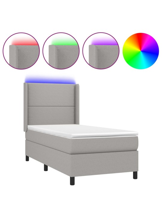 Box spring postel s matrací a LED světle šedá 100x200 cm textil