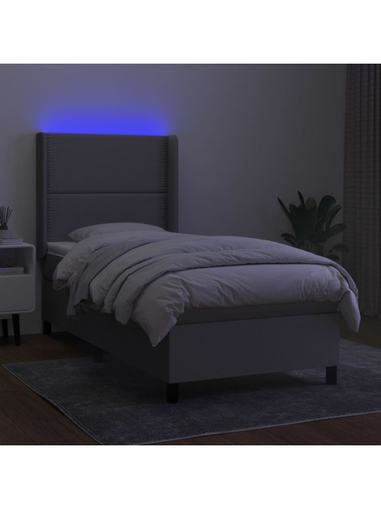 Box spring postel s matrací a LED světle šedá 100x200 cm textil