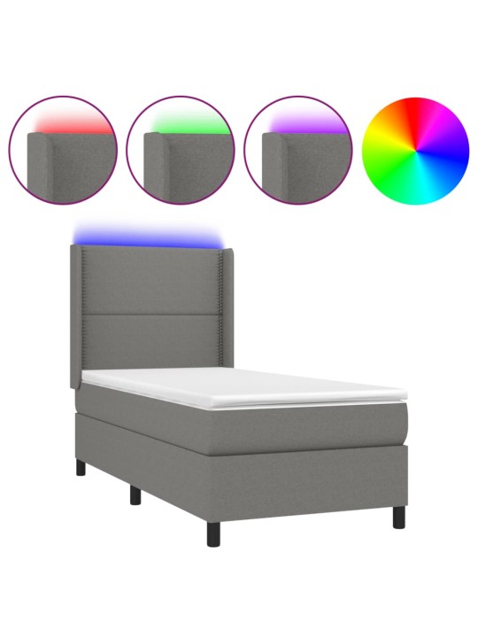 Box spring postel s matrací a LED tmavě šedá 100x200 cm textil