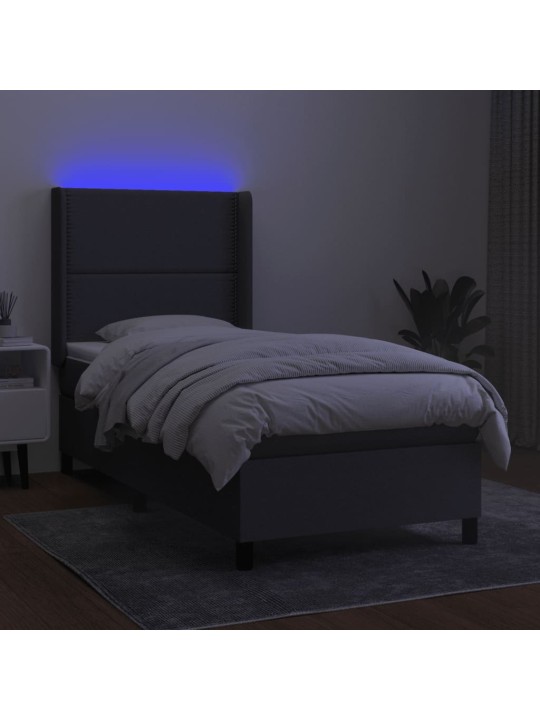 Box spring postel s matrací a LED tmavě šedá 100x200 cm textil
