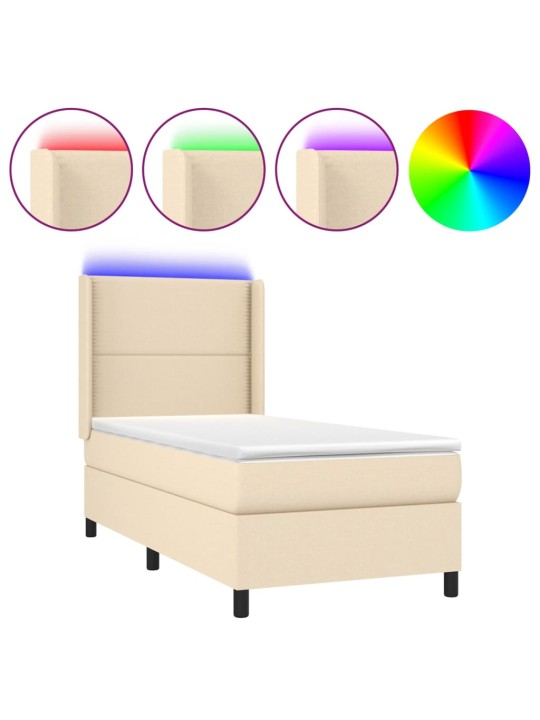 Box spring postel s matrací a LED krémová 100x200 cm textil