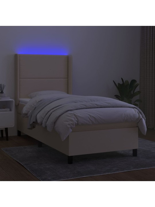 Box spring postel s matrací a LED krémová 100x200 cm textil