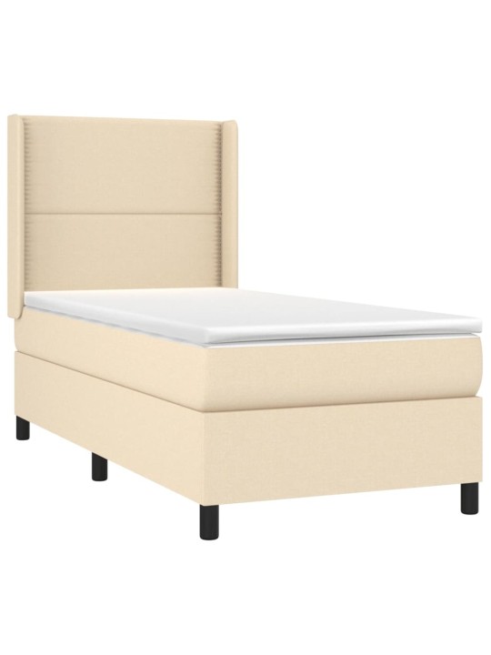 Box spring postel s matrací a LED krémová 100x200 cm textil
